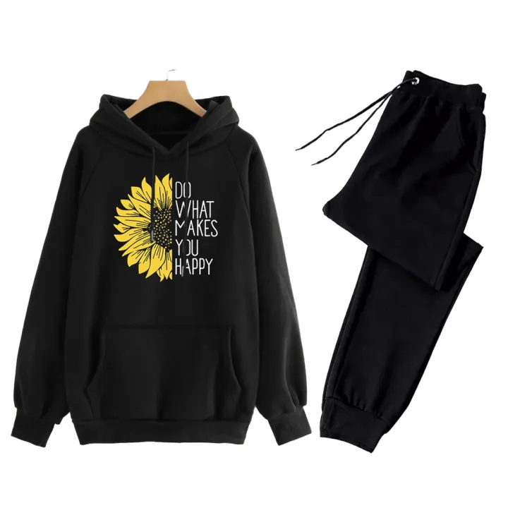 Winter Printed Tracksuit: Pullover Hoodie & Trousers for Women & Girls