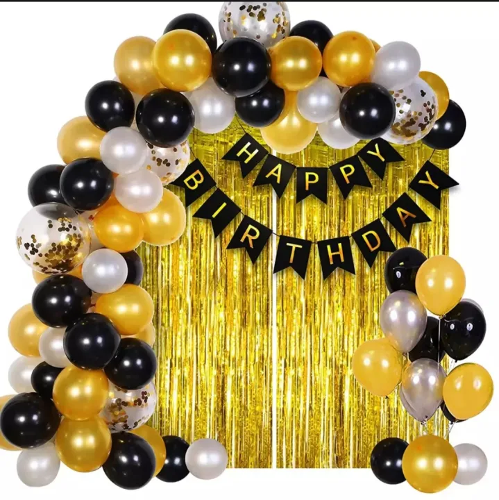 Birthday Decor Set: Banner, Balloons & Foil Curtain