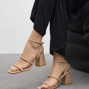 Women's Multi-Strap Block Heels - Black, White, Beige