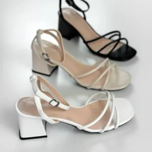 Women's Striped Block Heel Sandals – 3-Inch, Versatile & Comfortable