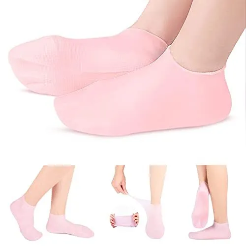 Silicone Gel Socks for Dry Cracked Feet - Moisturizing, Non-Slip, Invisible, Unisex Spa Heel Pads
