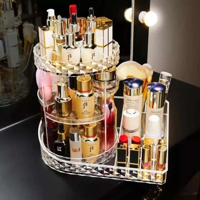 360° Rotating Acrylic Makeup Organizer - Large Storage