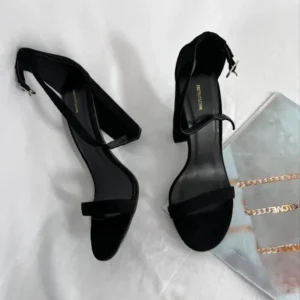 Women's 3-Inch Block Heel Sandals - Black Faux Suede